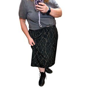 Vintage Maggie McNaughton Botanical Midi Skirt Plus Size 3X Black Cream Designer